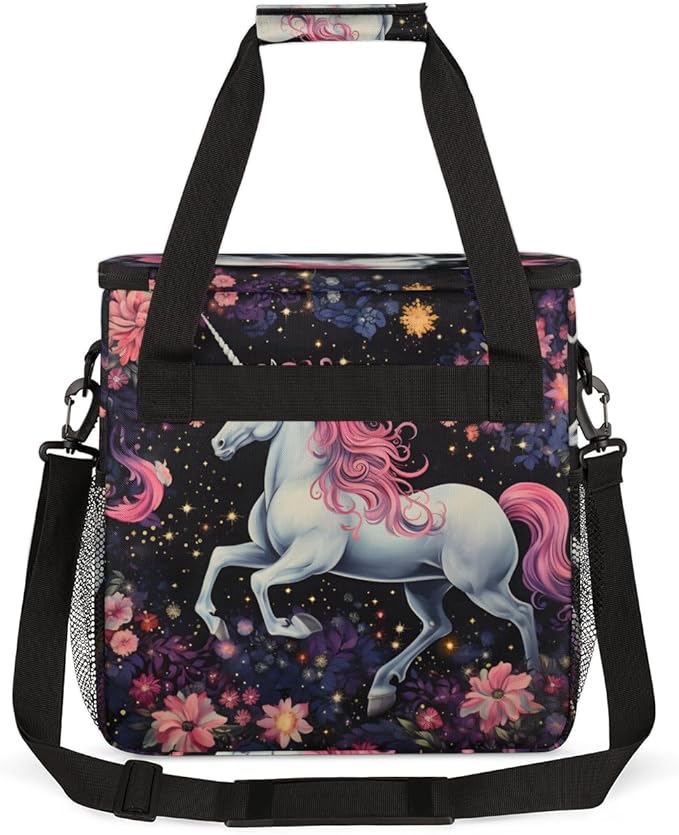 Lively Unicorn Coffee Maker Carrying Bag Flower Unicorn Travel Storage Bag Compatible with K-Mini or K-Mini Plus Single Serve Coffee Brewer Carrying Case with Multiple Pockets &amp Shoulder Strap