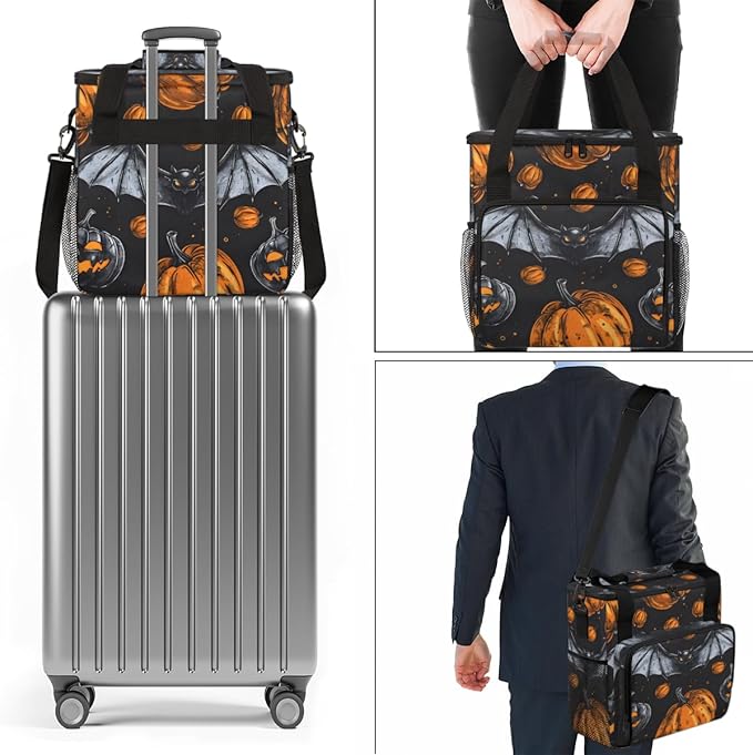Watercolor Pumpkin Coffee Maker Carrying Bag Halloween Pumpkin Travel Storage Bag Compatible with K-Mini or K-Mini Plus Single Serve Coffee Brewer Carrying Case with Pockets &amp Shoulder Strap