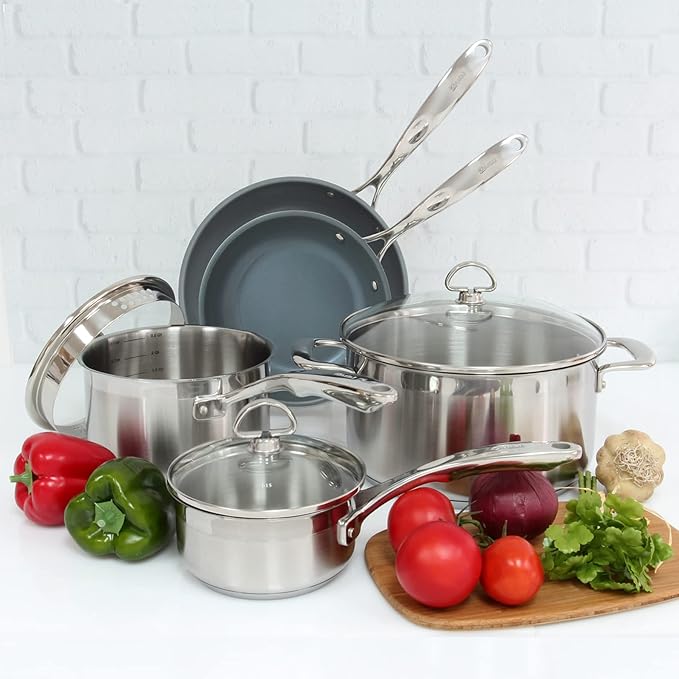 Chantal Induction 21 Steel 8 Piece Cookware Set with Ceramic Coated Fry Pans 8 pc Set
