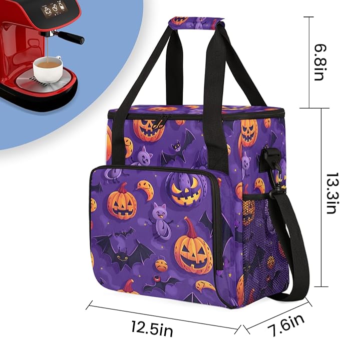 Magical Pumpkin Coffee Maker Carrying Bag Cute Pumpkin Travel Storage Bag Compatible with K-Mini or K-Mini Plus Single Serve Coffee Brewer Carrying Case with Multiple Pockets &amp Shoulder Strap