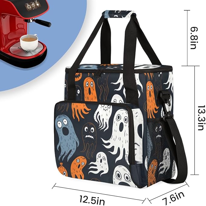 Colorful Spooky Ghost Coffee Maker Carrying Bag Portable Travel Storage Tote Bag Compatible with K-Mini or K-Mini Plus Single Serve Coffee Brewer Carrying Case with Multiple Pockets &amp Shoulder S