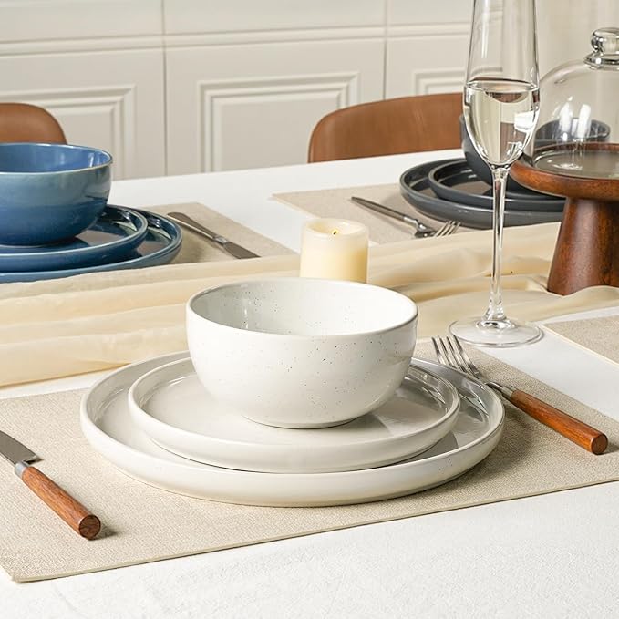 Kitchen Plates and Bowls Set Dinner Set for 4 Handpainted Dinner ware Sets Microwave Safe Plates and Bowls Sets Stone Plate Scratch Resistant (Galaxy Mist)