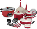 GreenLife Soft Grip 16 Piece Healthy Ceramic Nonstick Cookware Set Pots and Pans Set 6-Quart Slow Cooker PFAS &amp PFOA-Free Dishwasher Safe Oven Safe Versatile Kitchen Essentials Red