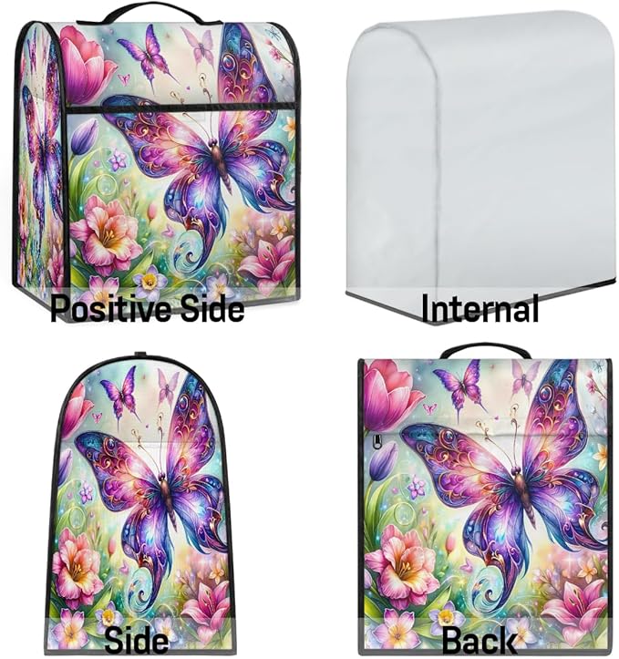 cfpolar Kitchen Aid Mixer Cover Compatible with 6-8 Quarts Butterfly Color Flowers Stand Mixer Cover Kitchen Aid Mixers Accessories Appliance Organizer Bag Dust Covers with Zipper Pocket