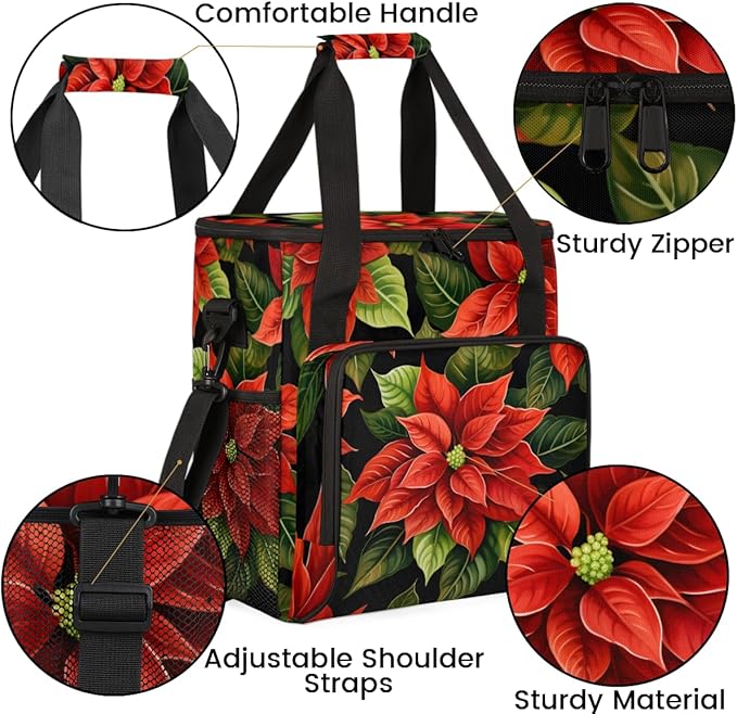 Holly Berry Flowers Coffee Maker Carrying Bag Abstract Flowers Travel Storage Bag Compatible with K-Mini or K-Mini Plus Single Serve Coffee Brewer Carrying Case with Pockets &amp Shoulder Strap