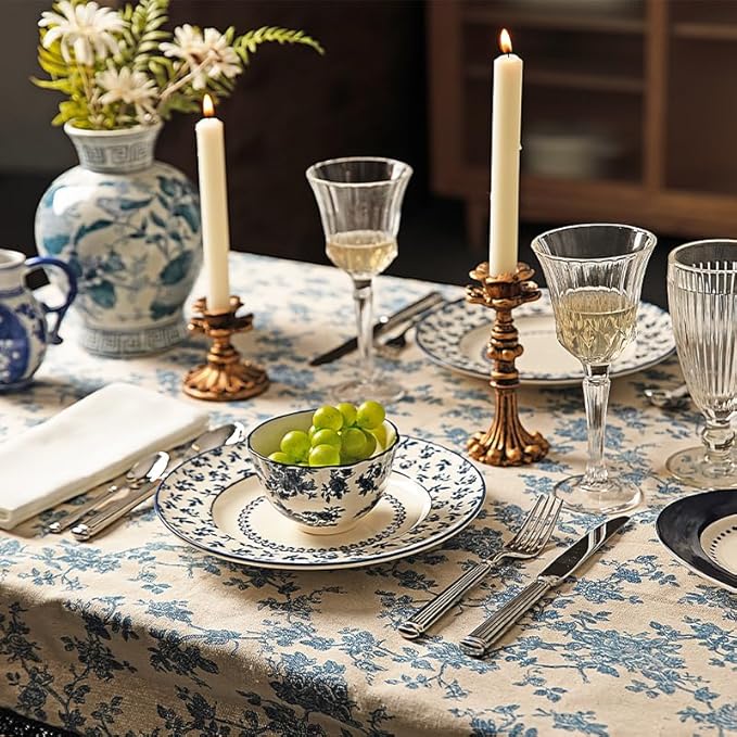 Dinnerware Set Blue Manor 18-Piece Ceramic Dishware Set Underglaze Floral Pattern Premium Porcelain Dish Set for 6 Includes Plates &amp Bowls Dishwasher Safe