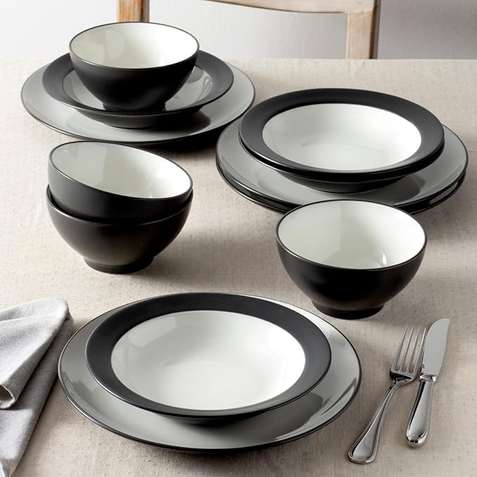 Noritake Colorwave Graphite 12-Piece Coupe Dinnerware Set Service for 4