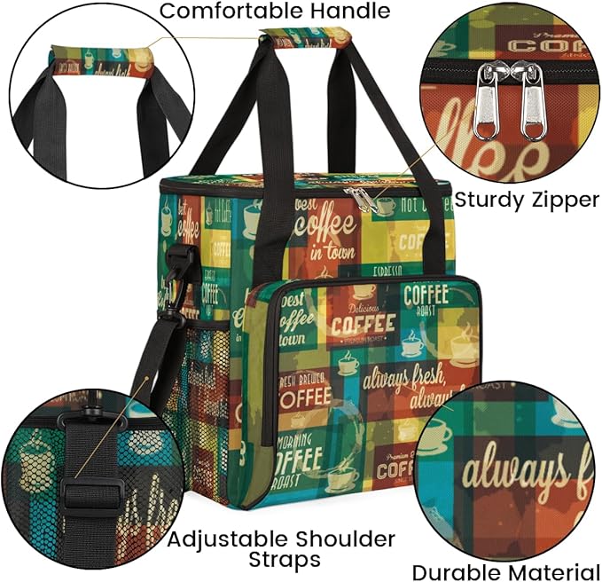 Keurig K-Mini Plus Portable Coffee Brewer Case - Rainbow Typographic Travel Carrying Storage Tote Bag with Pockets for K-cup