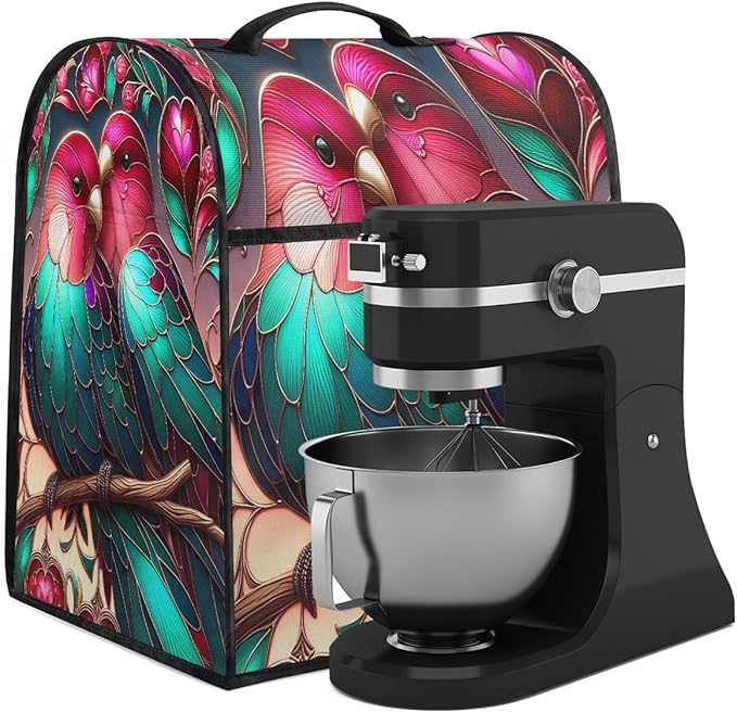 cfpolar Kitchen Aid Mixer Cover Compatible with 6-8 Quarts Bird Flower Glass Painting Stand Mixer Cover Kitchen Aid Mixers Accessories Appliance Organizer Bag Dust Covers with Zipper Pocket