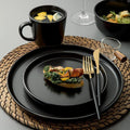 SKUGGA Round Stoneware 16pc Dinnerware Set of 4 Dinner Plates Side Plates Cereal Bowls Mugs - Matte Black (472979)