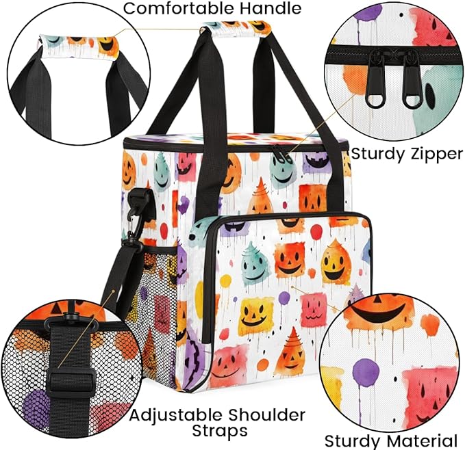 Spooky Ghosts Coffee Maker Carrying Bag Abstract Ghosts Travel Storage Bag Compatible with K-Mini or K-Mini Plus Single Serve Coffee Brewer Carrying Case with Multiple Pockets &amp Shoulder Strap