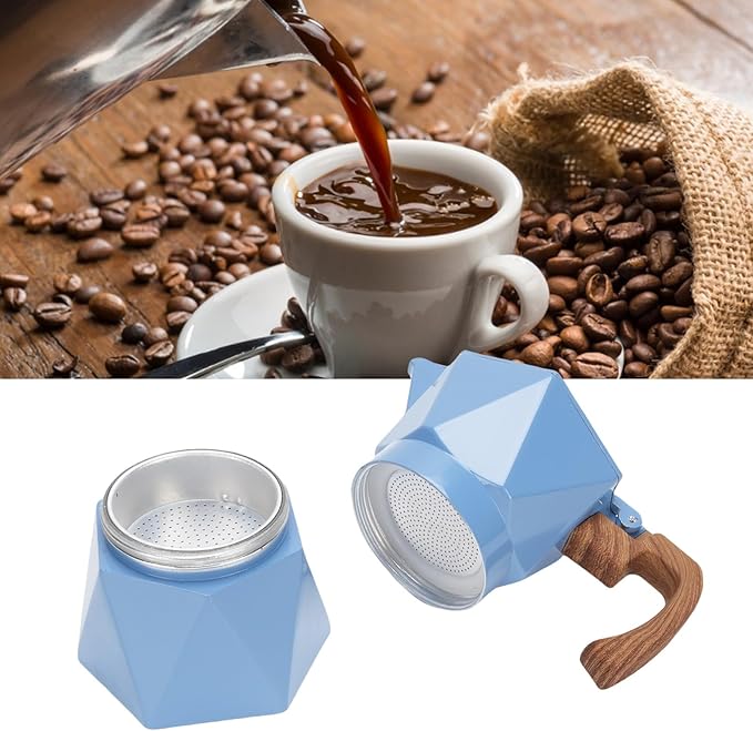 Yosoo Food Safe Anodized Aluminum Italian Coffee Maker with Dual Valve Design 2 Cup Stovetop Coffee Maker Pot for Cuban Cafe Brewing Home Camping (Blue)