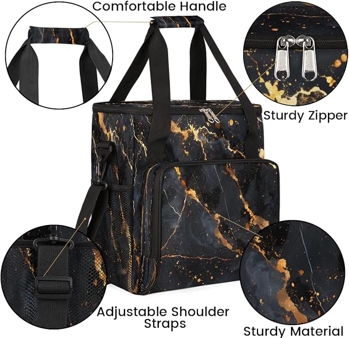 Black Gold Marble Coffee Maker Carrying Bag for Keurig K-Mini or K-Mini Plus Storage Portable Coffee Maker Travel Bag
