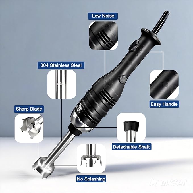 VONCI 280W Commercial Immersion Blender Light Duty Hand Blender with Variable Speed 6000-20000RPM Handheld Stick Mixer with 9.5 Detachable Shaft Professional Blender for Restaurant Kitchen.