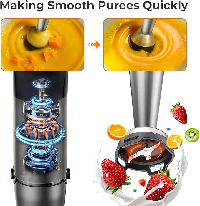 KOIOS Immersion Blender Handheld - Trigger Variable Speed 5-in-1 Immersion Hand Blender 1100W Anti-Scratch Stainless Steel Shaft Chopper &amp Milk Frother Non-BPA for Soup Baby Food and Smoothies