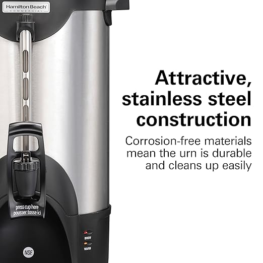 Hamilton Beach Commercial 40 Cup Stainless Steel Coffee Urn Double Wall 120V NSF Certified (HCU040S)