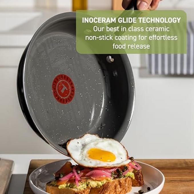 T-Fal Preserve Ceramic Nonstick Frying Pan 2-Pc Set 8.5 &amp 11 Oven Broiler Safe up to 350°F Cookware InoCeram Glide Technology Frying Pan Skillet Pots &amp Pans Black