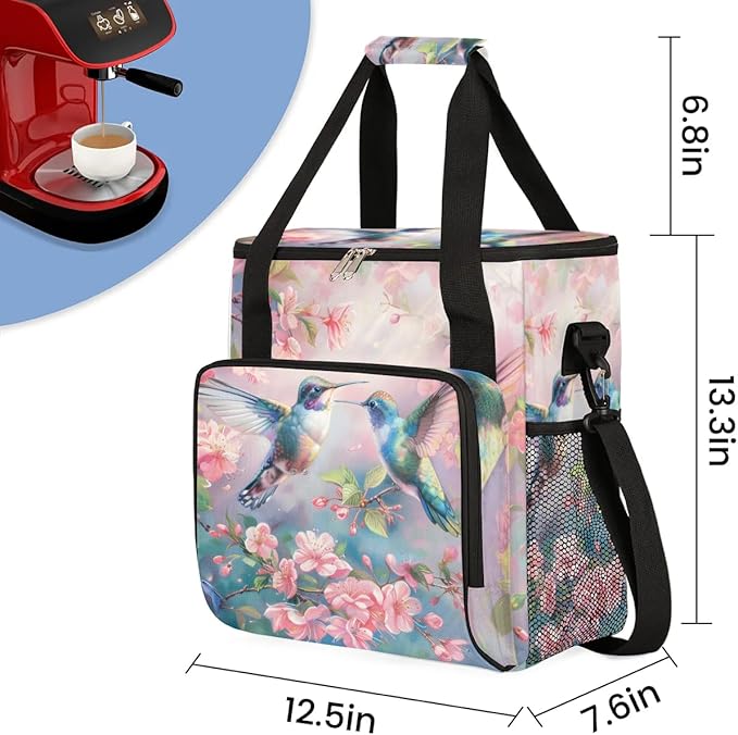Coffee Maker Carrying Bag Hummingbird Floral Single Cup Coffee Maker Travel Bag Compatible with Keurig K-Mini or K-Mini Plus Portable Storage Bag with Shoulder StrapAZ-201
