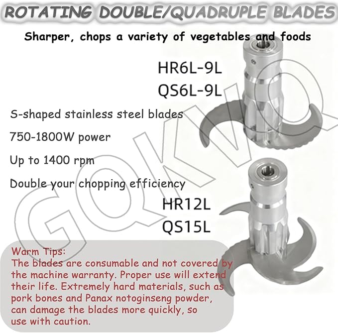 1800w Stainless Steel Electric Vegetable Blender Cutter6/9L Adjustable Speed for Fruits Grains Peanut Ginger Garlic B-HR-9L