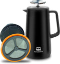 PortableAnd 34oz Double Vacuum Insulation Large Silicone French Press Coffee Maker with Silicone Ring Stainless Steel Perfect for Camping Travel and At-Home Use (Matte Black)