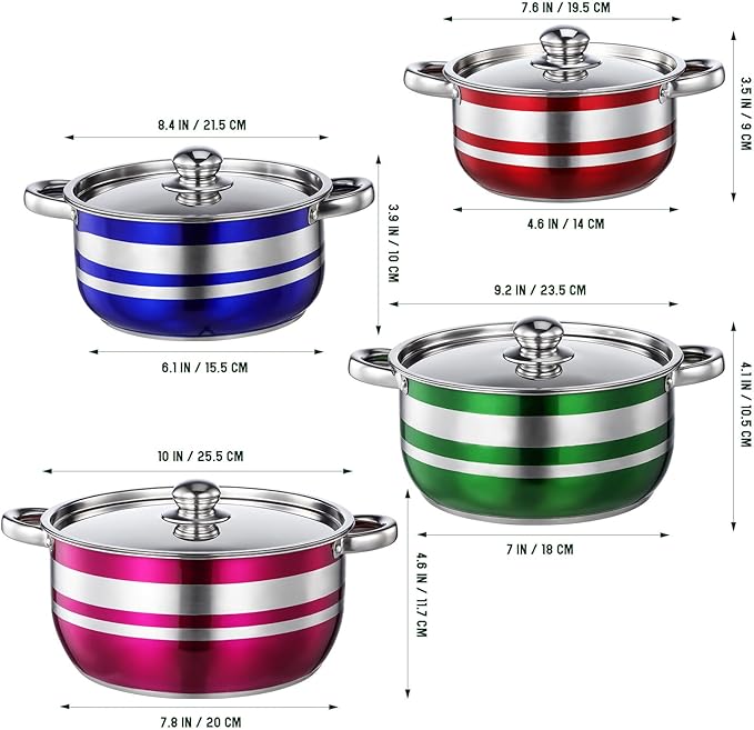 TOYANDONA 4pcs Stainless Steel Pot Set: Non Stick Cookware with Lids &amp Handle - Dishwasher Safe Stovetops Pots for Kitchen Restaurant 20/22/ /26cm