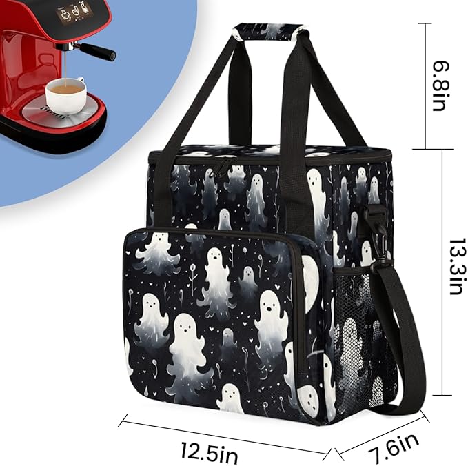Abstract Halloween Ghosts Coffee Maker Carrying Bag Travel Storage Bag Compatible with K-Mini or K-Mini Plus Single Serve Coffee Brewer Carrying Case with Multiple Pockets &amp Shoulder Strap