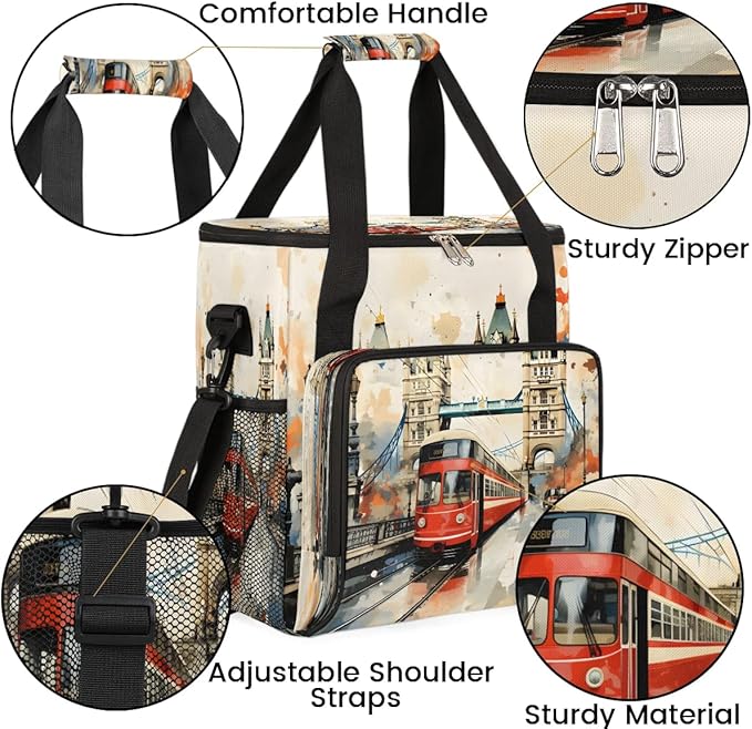 Watercolor City Landscape Coffee Maker Carrying Bag Compatible with K-Mini or K-Mini Plus Portable Single Cup Coffee Maker Case with Pockets for K Cup Pods