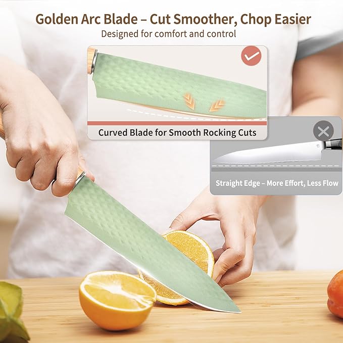 Knife Set 7-Piece Kitchen Knife Set with Sharp Chef and Meat Knives Anti-Rust Utility Knives Set for Kitchen Kitchen Knife Block Set （Green）