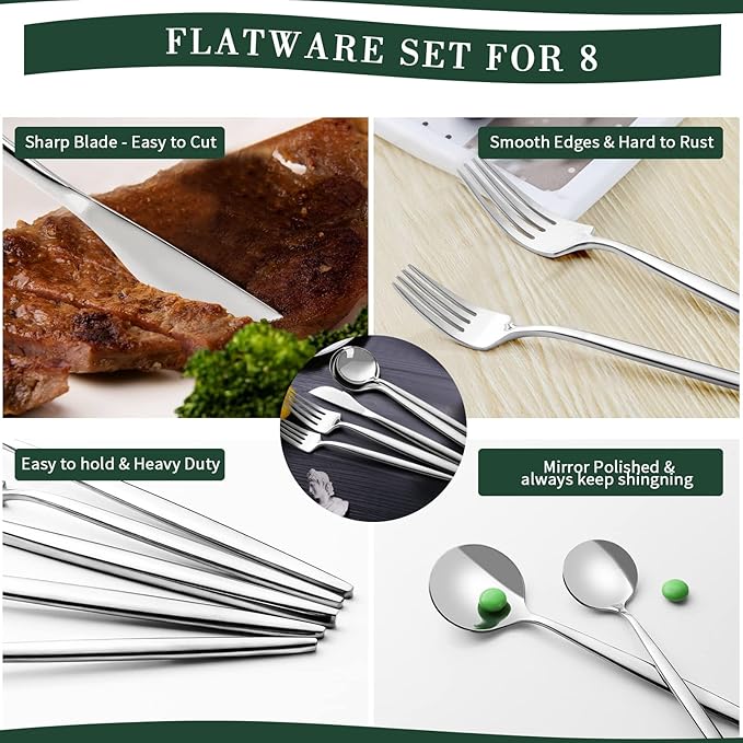 40-Piece Silverware Set for 8 CEKEE Stainless Steel Flatware Cutlery Set Included Knife Spoon and Fork Kitchen Utensils Set for Home Hotel Wedding Restaurant - Mirror Polished &amp Dishwasher Safe