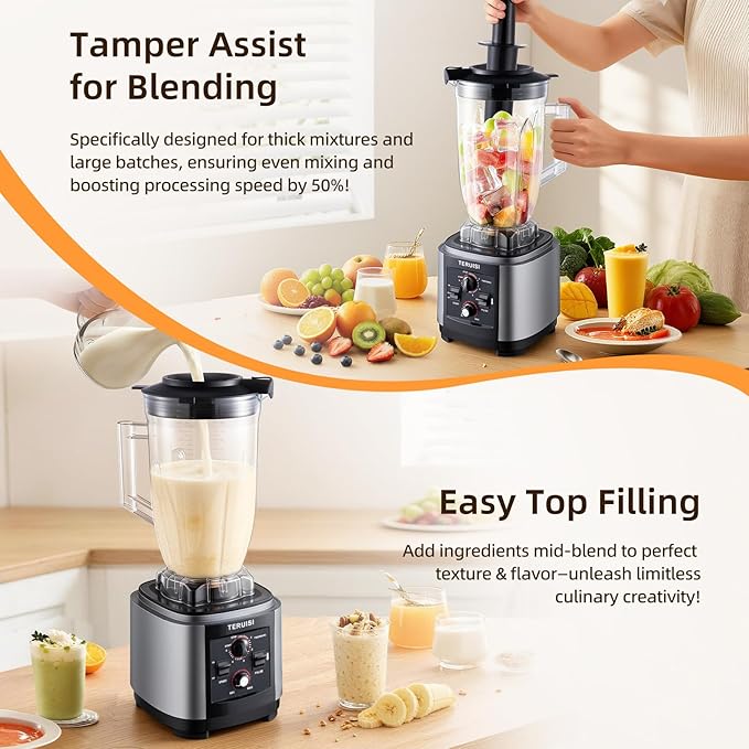 Commercial Blender 2200W 2.95 HP Professional Blender with Quiet PC Sound Enclosure 210 Oz / 6L Large Heavy Duty Blenders with 9 Speeds Timer Self-Cleaning 5 Presets For Shake and Smoothie