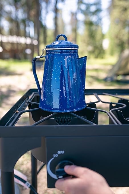 Stansport Enamel Percolator Coffee Pot &amp 4 Mug Set (11230)Blue