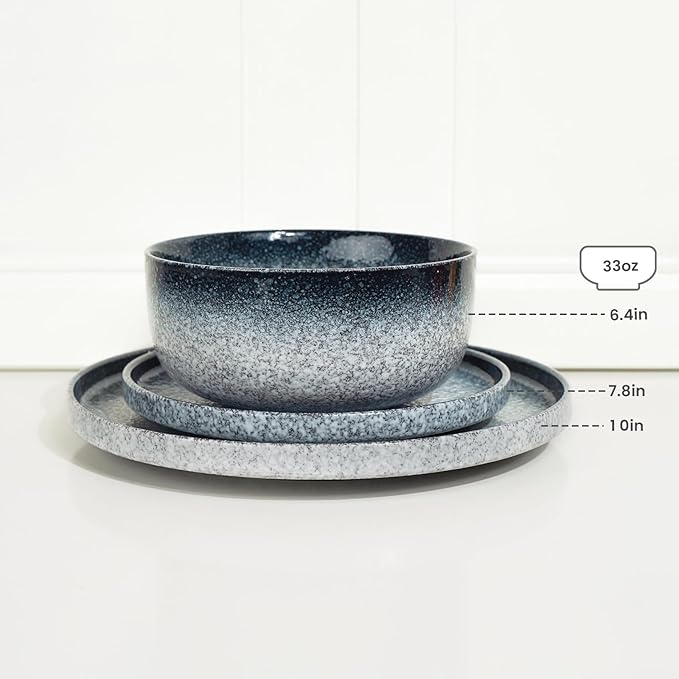 Ceramic Dinnerware Sets 12 Pieces Plates and Bowls Sets Chip and Crack Resistant Service for 4 Marble