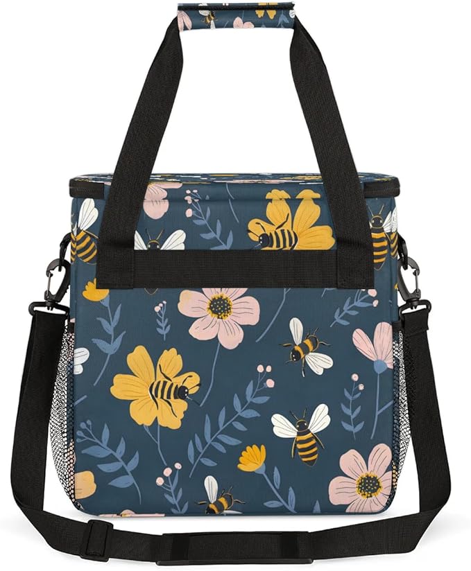 Cute Bee Flower Coffee Maker Carrying Bag Compatible with K-Mini or K-Mini Plus Portable Single Cup Coffee Maker Case with Pockets for K Cup Pods