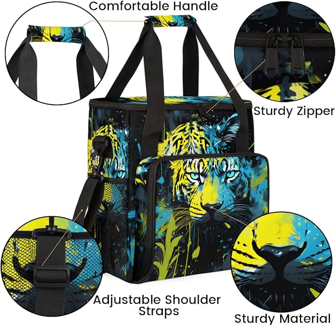 Tiger Coffee Maker Carrying Bag Oil Painting Tiger Travel Storage Bag Compatible with K-Mini or K-Mini Plus Single Serve Coffee Brewer Carrying Case with Multiple Pockets &amp Shoulder Strap