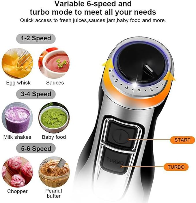 Cordless Immersion Mixer Handheld Immersion Blender With 500ml Mixing Beaker 1200W Strong Power and 6 Gear Speed Adjustable Detachable Design and Easy To Cleaning for Make Shakes Smoothies