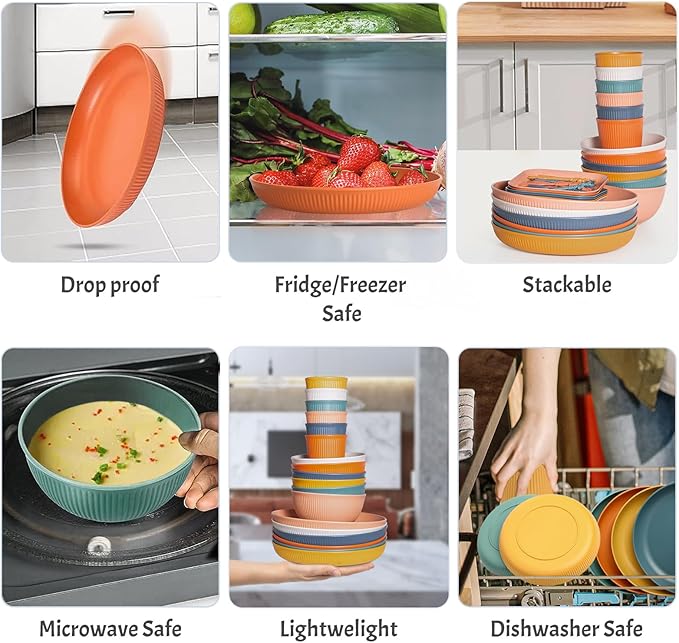 72 Pieces Premium Wheat Straw Dinnerware Sets for 4 Camping Crockery Set Unbreakable Tableware Set Unbreakable Picnic Tableware Sets for 4 People