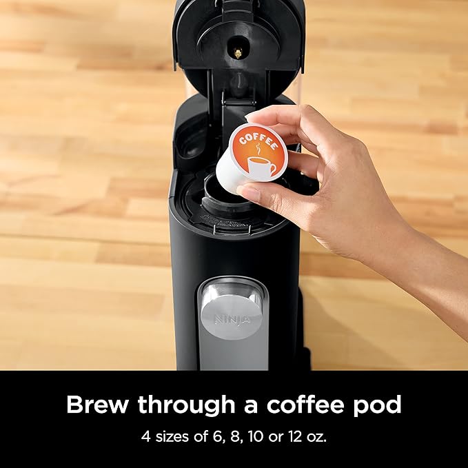 Ninja PB040C Single Server Coffee Maker Compatible with 62oz K-Cup Pods Iced Coffee Reservoir Black (Renewed)