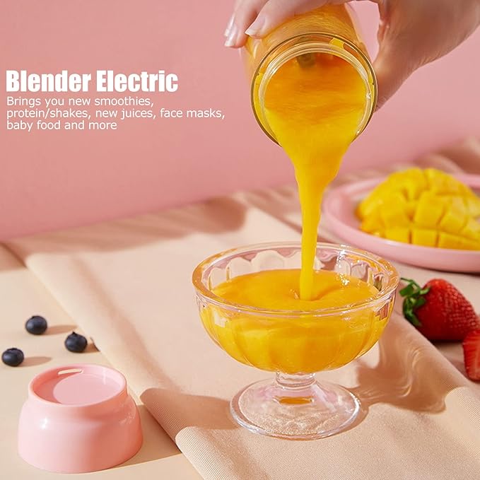 300ML Cup Blender Portable Blender Cup USB Charging Wireless Electric Blender Mini Personal Blender with Stainless Steel Blad for Mixing for Travel(Coral)