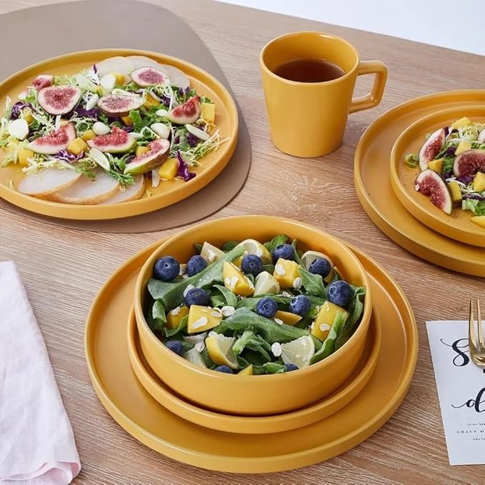 Dinnerware Set 16-Piece Service for 4 Stoneware Plate Dessert Bowl Mug Dinner Plates