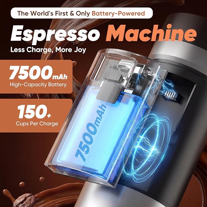 Portable Espresso Machine with Removable Battery 20-Bar Mini Travel Coffee Maker USB-C Self-Heating 3-in-1 for Ground Capsules &amp Pods (NS/DG) Car/Office/Home Use 6.8-oz Compact Espresso Make