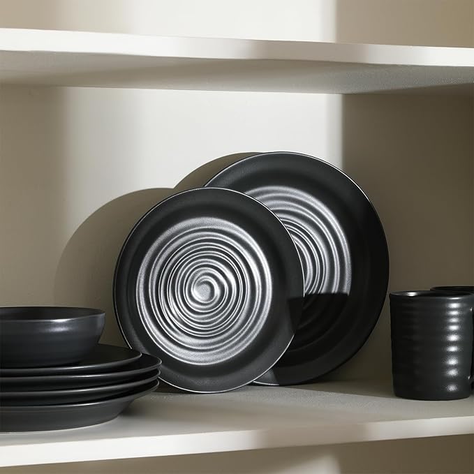 Stone Lain Orbit 4-Piece Dinner Plate Set Stoneware Charcoal