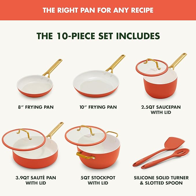 GreenPan Nonstick Reserve Pro 10 Piece Cookware Set NSF Certified Ceramic Hard Anodized PFAS-Free Pots &amp Pans Set with Lids Stainless Steel Handles Oven &amp Dishwasher Safe Harvest Orange