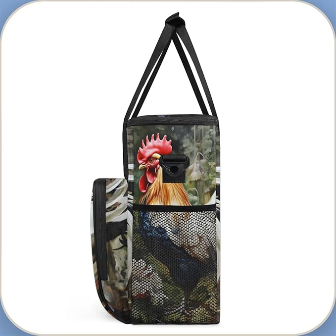 Beautiful Rooster Flower Coffee Maker Travel Bag for Keurig K-Mini/K-Mini Plus Insulated Waterproof Tote with Pockets for K-Cup Portable Single-Serve Brewer Case