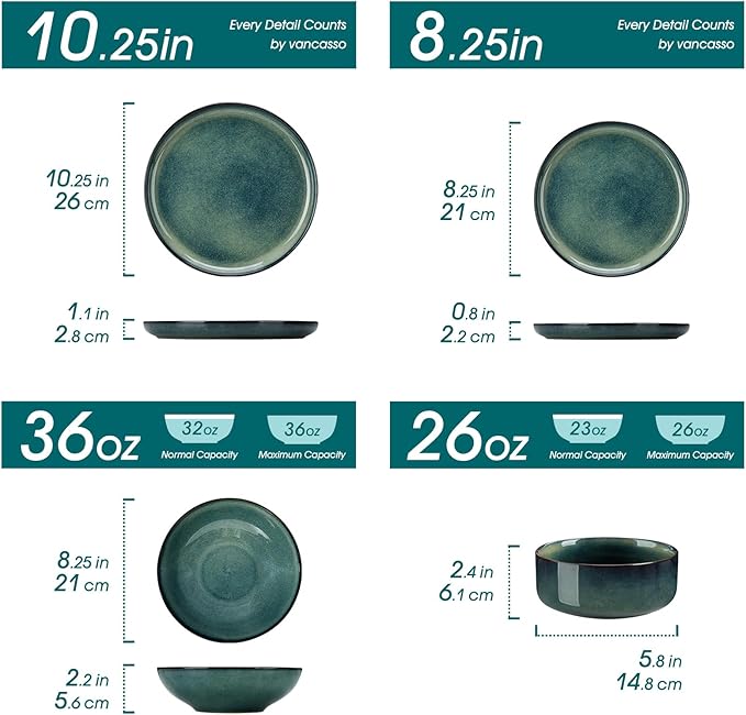 vancasso Starry Plates and Bowls Sets for 6 24 Pieces Dinnerware Sets Green Reactive Glaze Dishes Sets for Kitchen Scratch Resistant Stoneware Dishes Set Dishwasher and Microwave Safe