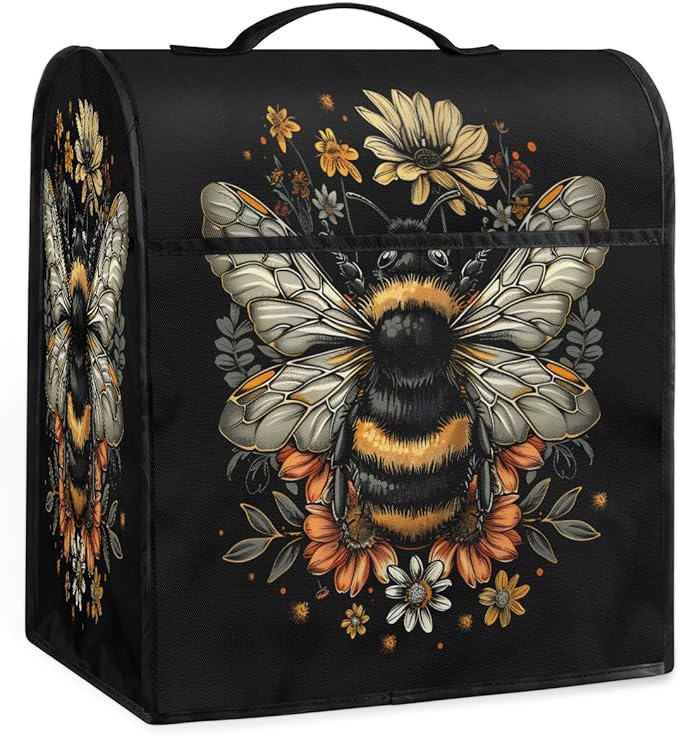 cfpolar Kitchen Aid Mixer Cover Compatible with 6-8 Quarts Vintage Bee Flower Stand Mixer Cover Kitchen Aid Mixers Accessories Appliance Organizer Bag Dust Covers with Zipper Pocket