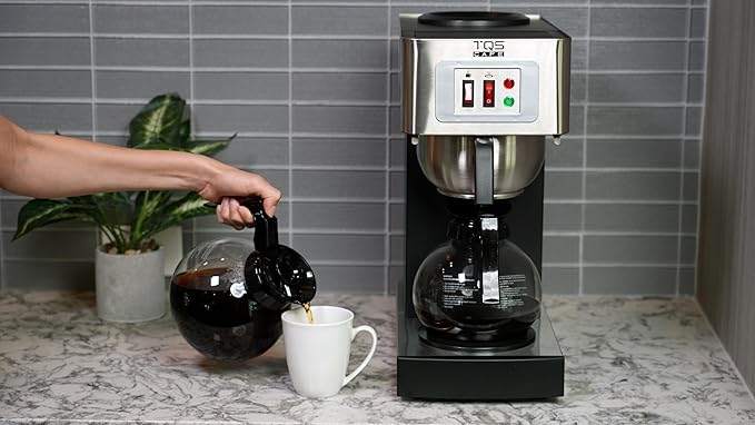 12-Cup Commercial Coffee Maker Stainless Steel - Double Coffee Machine for Office Restaurant Industrial Use - High Capacity Office Coffee Maker - TQS Cafe