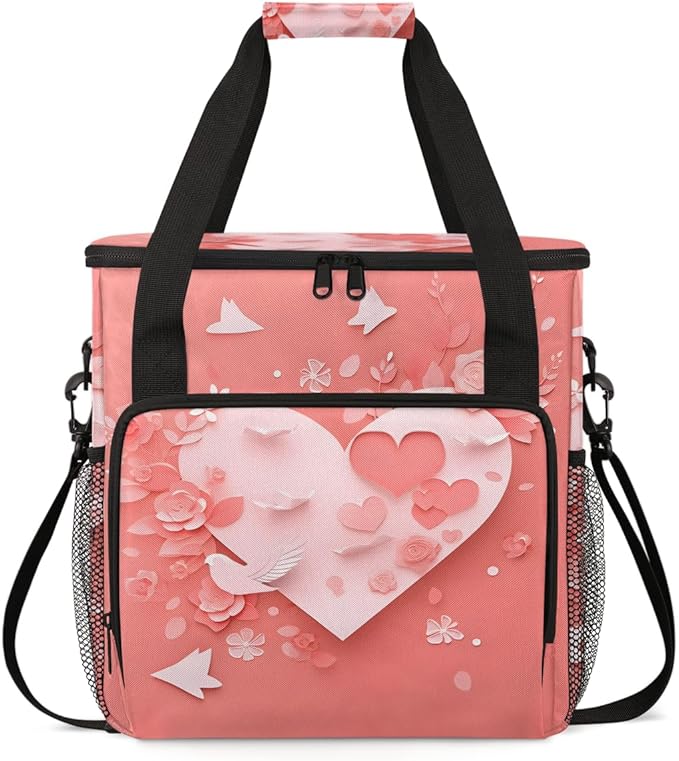 Paper Heart Coffee Maker Carrying Bag Portable Travel Storage Tote Bag Compatible with K-Mini or K-Mini Plus Single Serve Coffee Brewer Carrying Case with Multiple Pockets &amp Shoulder Strap