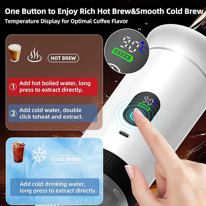Portable Coffee Maker for Travel &amp Camping Portable Espresso Maker with Bag Rechargeable Cordless Battery Operated Coffee Makers for Ground Coffee NS Capsule RV Hiking Office(White)