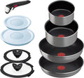 Tefal L16199 Tifal Handle Removable Pot Frying Pan Set 9-piece Set For Gas Fire Ingenio Neo Phrase Gray Non-Stick Gray