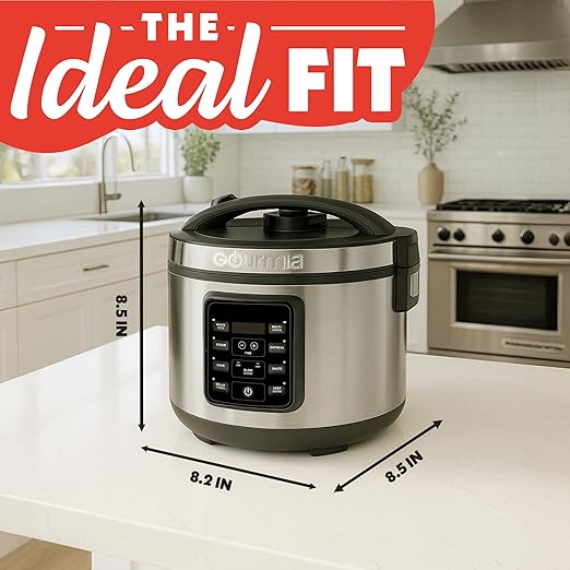 Gourmia Rice Cooker – 3 Qt Capacity 12 Cup Cooked 6 Cup Uncooked Digital Controls Grain Cooker &amp Steamer Built-In Steamer Basket Nonstick Ceramic Pot Delay Timer Keep Warm Stainless Steel